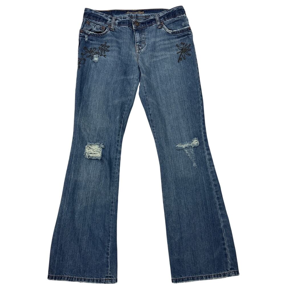 Vintage American Eagle Jean Women 8 Hipster Skinny Flare Distressed Boho Hippie